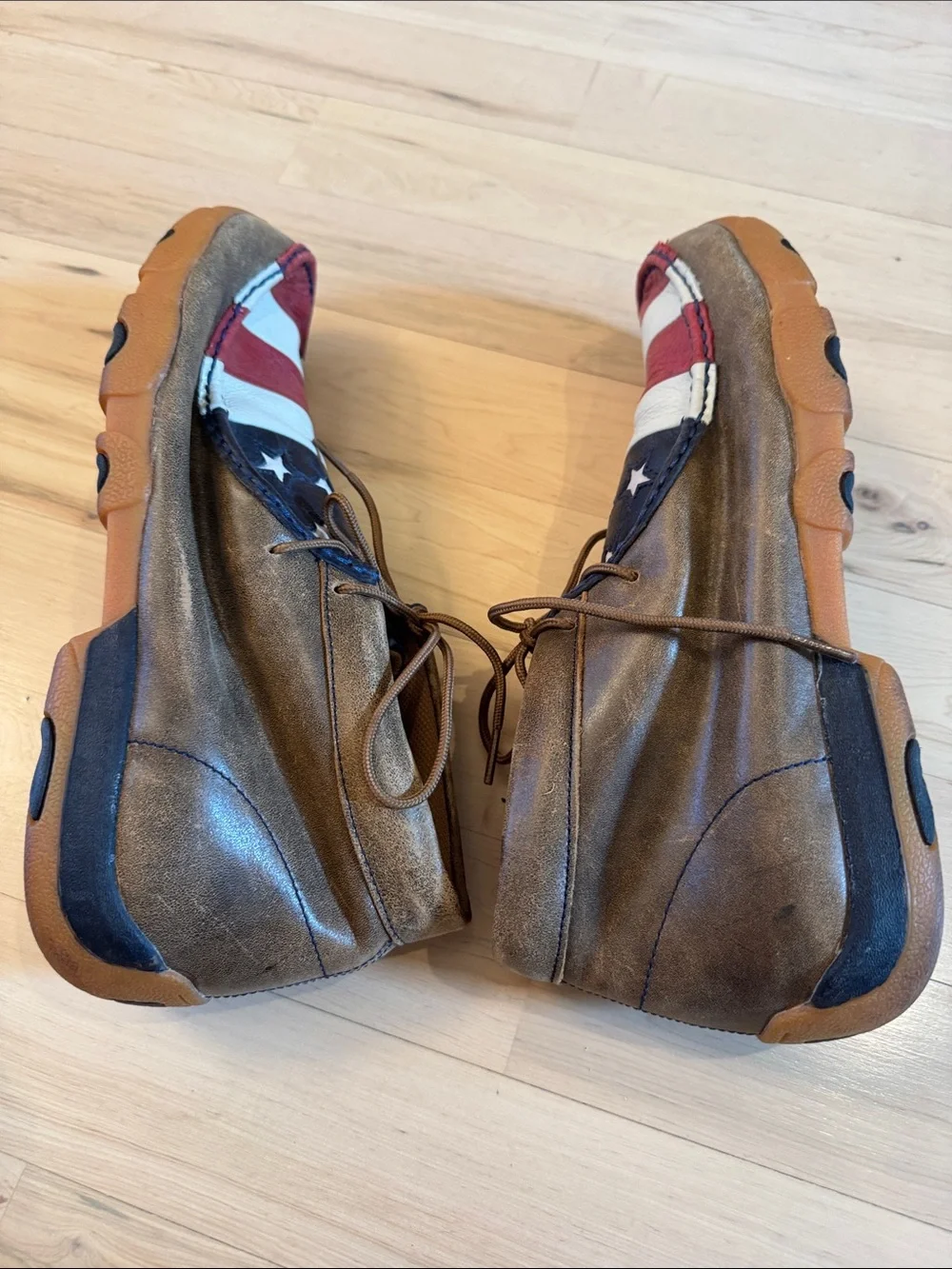 TWISTED X MEN'S USA FLAG DRIVING LEATHER MOC SHOES-Size 12